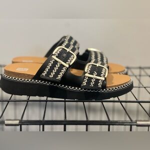 Fit flop gen-ff buckle two-bar stripe-weave slides